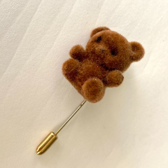 Vintage 1980s Fuzzy Teddy Bear Stick Pin Brooch - Picture 7 of 8